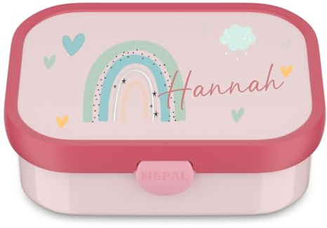 Mepal Lunchbox Campus personalisiert, Brotdose Regenbogen Kinder mit Fächern, Brotzeitdose mit Name bunt bedruckt (pink)