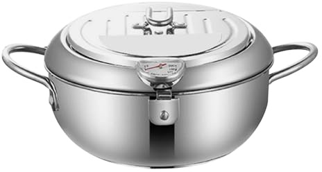 Pan friteuse à induction - En acier inoxydable - Deep pour la cuisson - Friteuse de cuisine - Avec thermographe et couvercle amovible - Pour poissons, frites, calmars
