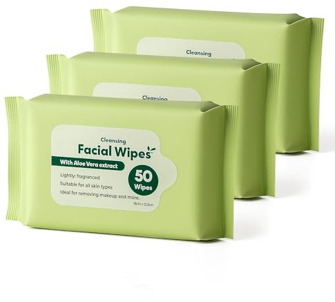 Makeup Remover Wipes, 150 Facial Cleansing Pads, Aloe Vera, 18x12.5cm | Wet Wipes for Face & Eyes, Gentle on Sensitive Skin, Removes Makeup & Dirt