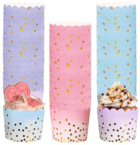 Cupcake Wrapper, 150 Stück Muffinförmchen Papier Cupcake Liner Fall Wrapper Backbecher Papierkuchen für Backtage Geburtstage Hochzeiten Partys Halloween (Goldene Polka-Dots, 150pcs)