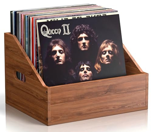 Vecxoty Boîte de rangement en bois pour disques vinyles, caisse rétro et durable pour disques vinyles et support pour disques, boîte de rangement pour albums et boîtier pour plus de 60 disques