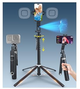 Sinbyuer 71'' Auto Face Tracking Tripod 360° Rotation with Stand | Selfie Stick w/Fill Lights, Remote & Gesture Control | for TikTok Vlog Content Creator, Phone Camera Tripod Following Your Movement