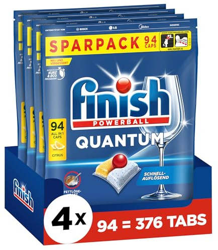 Finish Quantum Citrus Spülmaschinentabs - Geschirrspültabs für kraftvolle Reinigung, Fettlösekraft und Glanz - Sparpack mit 376 Tabs (4 x 94 Tabs)