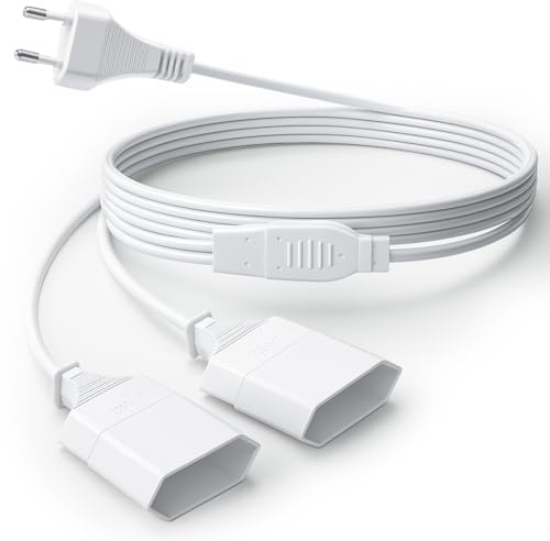 Cable alargador de 3 m con Enchufe Plano, Doble Enchufe, Cable de alimentación Plano Tipo C Fino y Plano, Distribuidor de enchufes Euro, Blanco