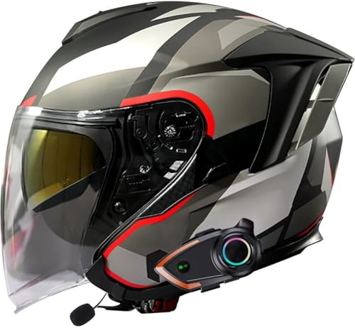 Letetexi Bluetooth intégré Casco Moto Jet Semi Integrale con Visiera Esterna e Parasole Omologato ECE Casco Scooter Casco Moto Jet Casco Jet Doppia Visiera