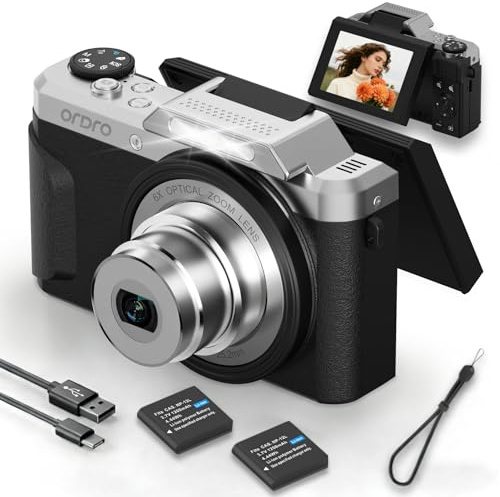 ORDRO D27 4K Vlogging Camera with 6X Optical Zoom & 180° Flip Screen, 64MP Digital Camera for YouTube, WiFi, Portable and Compact for Travel, Beginners, Teens (Black)