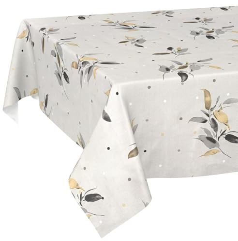 Wachstuchtischdecke Tischdecke abwaschbar Wachstischdecke pflegeleicht wasserabweisend Lotuseffekt Gartentischdecke Silberblat 100 x 140 cm Schnittkante