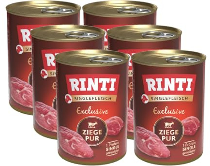 arelf Bundle RINTI-Singlefleisch Ziege 6 x 400g | Monoprotein Nassfutter | Getreidefrei, proteinreich & ohne Zusatzstoffe | inkl. Snack Dokas Hühnchenrolle