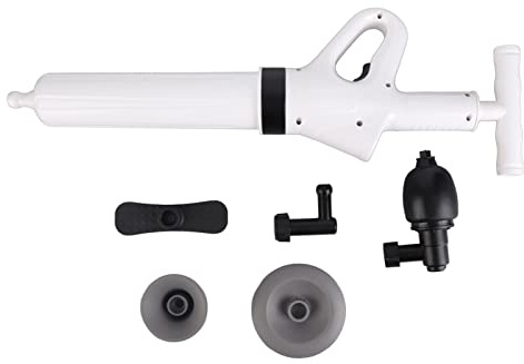 Sturalavandino a pistone per WC, sturalavandino ad aria compressa per bagno e cucina, strumento di spurgo ad alta pressione per tubi con manometro e multiple testine per scarichi