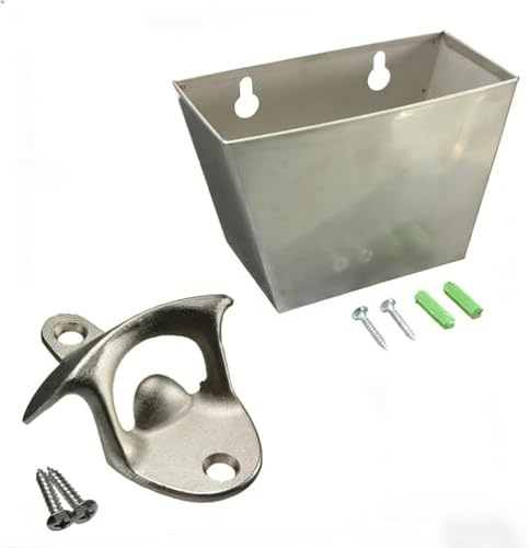 Wall Mounted Bottle Opener Stainless Steel & Zinc Alloy, Beer Bottle Opener with Detachable Cap Collector, Easy Install for Home Bar Kitchen with Screws Included