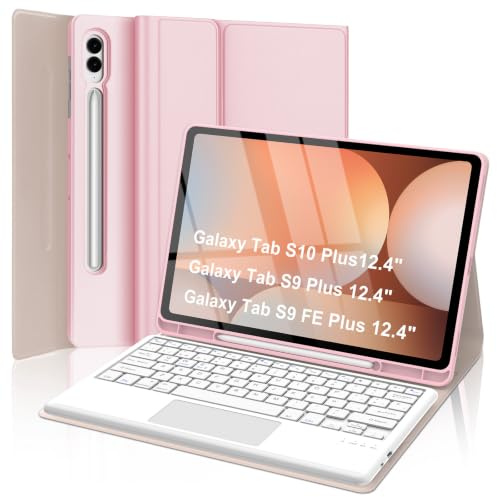 Qivxinnie Funda Teclado para Samsung Galaxy Tab S10+/S9+/S9 FE+ 12,4 | Teclado con Touchpad, QWERTY Español Ñ, Magnético Desmontable Bluetooth Teclado(Rosa)