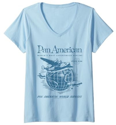 Women's Pan Am World Airways Around the Globe Vintage Advertisement V-Neck T-Shirt