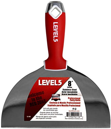 8 Soft-Grip Stainless Steel Drywall Joint Knife - LEVEL5 | Pro-Grade | Comfortable Finishing Hand Tool | Metal Hammer End | Sheetrock Gyprock Plasterboard Mud | 5-144