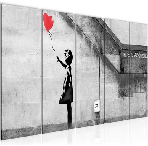 Runa Art Wandbild XXL Banksy Ballon Girl Loft Wohnzimmer 200 x 80 cm Red 5 Teilig - Made in Germany - 301655a