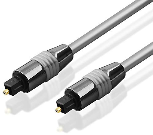 BestPlug 10 Meter optisches Audio Kabel ø 6mm, Opto Toslink Stecker auf Opto Toslink Stecker vergoldet, Silber, geeignet für 2.1 5.1 und 7.1 Dolby Surround