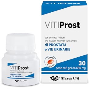 VitiProst - Integratore Prostata e Benessere Urinario, con Serenoa Repens e Vitamina D, Confezione da 30 Perle Soft Gel da 667 mg