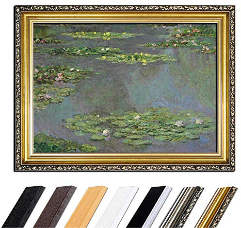 Bilderdepot24 Bild mit Rahmen - Claude Monet Seerosenteich 50x40 cm - Gerahmtes Leinwandbild Alte Meister - Antiker Rahmen Gold Barock, Klassisch