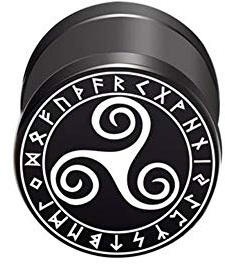 BlackAmazement Pendientes de acero inoxidable 316L falso dilatador triskel, triskel, runas vikingas, círculo, símbolo celta, 10 mm, negro, hombre y mujer, Acero inoxidable