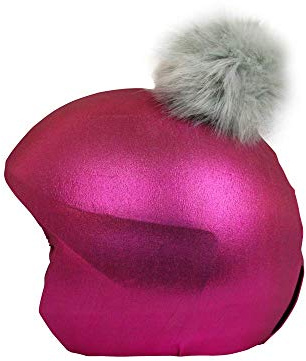 COOLCASC Exclusive Rose, Pompon Gris - Housse de Casque Universelle - Accessoire Coquette et Chic pour Le Ski - Taille Unique
