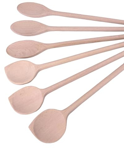 Balna 6 x Kochlöffel Holz aus Buche: Holzkochlöffel Set 35 cm lange Kochlöffel Holzlöffel