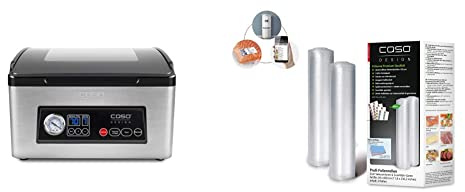 Caso 1418 VacuChef 70 - Kammervakuumierer aus Edelstahl, starke Vakuumpumpe 70 Liter/Minute & 1222 Profi- Folienrollen 30x600 cm / 2 Rollen, für alle Balken Vakuumierer, BPA-frei