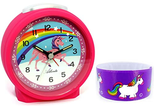 Atlanta Kinderwecker Einhorn ohne Ticken mit Schnapp-Armband für Kinder - 1981/17 AB