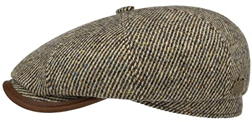 Stetson Hatteras Lifton Flatcap Mehrfarbige Klassische Ballonmütze Alpakawolle Baumwollfutter Handgefertigt in Deutschland Herren Herbst/Winter beige-braun 62 cm