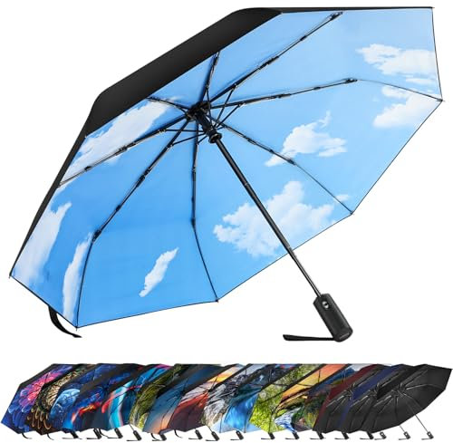 ZUOYOUZ Faltbare Regenschirme, kompakter, tragbarer, automatisch faltbarer Regenschirm mit niedlichen Aufdrucken für Reisen im Regen, UV-geschützt, faltbar, perfekt für das Auto und unterwegs