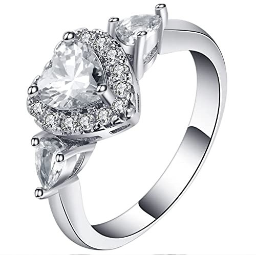 Aotiwe Breite Ringe Damen, Freundschaftsringe Beste Freundin Herz Silber mit Weiß Herzschliff Zirkonia Größe 60 (19.1)
