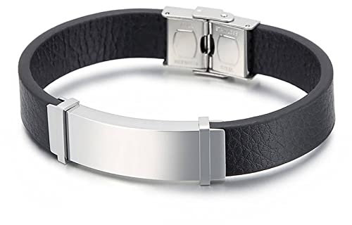 Stfery Silberne Armbänder Damen, Armbänder für Herren Armspange Edelstahl Leder Glänzende Gebogene Karte 21CM Armband Geflochtenes Seil 10MM