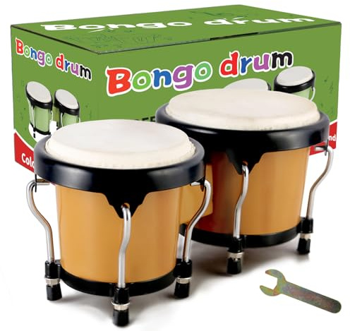 EastRock Bongo Drum 4” and 5” Set for Adults Beginners,Percussion Bongos Drum With Tuning Wrench (Brown)