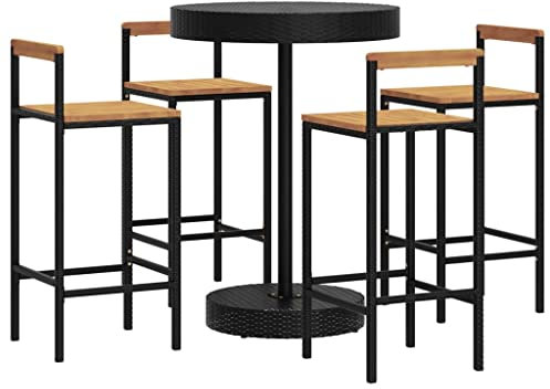 vidaXL Gartenbar Set 5-TLG., Gartenmöbel Bartisch 4 Barstühle, Stehtisch Barhocker für Garten, Sitzgruppe Gartenset, Schwarz Poly Rattan Massivholz Akazie