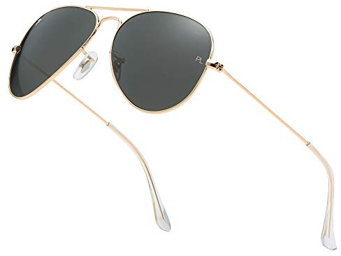 ADEWU Lunettes de soleil de luxe pour homme - Lunettes de pilote polarisées - Lunettes rétro en verre UV400, Doré/noir de luxe