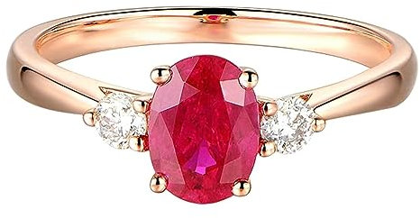 AMDXD 18K 750 Rotgold Eheringe, Solitärring 1.11CT Rubin und 0.15CT Diamant Diamantring Ovalschliff Rot, Diamantring, Gr.50 (15.9), Echte Goldschmuck