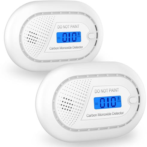 RUNIDUR Rilevatore di Monossido di Carbonio Allarme Portatile con Durata di Vita di 10 Anni, Rilevatore di CO Piatto Senza Foratura Secondo la Norma Europea EN 50291 per Stufa a Camino, 2 Pezzi