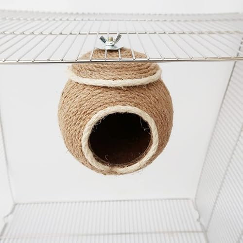 Tissu nid d'oiseau résistant à la morsure de chanvre décoratif coquille de noix de coco maison pour perroquet artisanal pour perruches Piccioncini Hamster maison pour oiseaux (Type de vis)