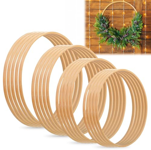 20 stycken träringar för pyssel, 13 cm/15 cm/18 cm/20 cm drömfångare, bambu blommig ring, makraméring tillbehör, träringar för jul och bröllopskrans, gör-det-själv-hantverk