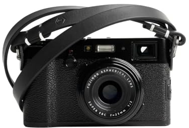 Evergreen Leather Camera Strap – Split Ring, 28 Inch Neck Shoulder Slim, Vintage Modern Design, Hand Stitched, Compatible with Fuji Sony Nikon Leica Canon (Black)