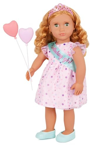 Our Generation 45,7 cm große Puppe – lebensechte grüne Augen und gewelltes Blondes Haar – Geburtstagsparty-Kleid und Zubehör – Rollenspiel – Spielzeug für Kinder ab 3 Jahren – Esme