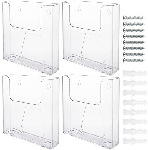 LDXDRU 4 Pack A5 Leaflet Holder, Clear Display Document Holder with Fixings, Wall Mounted Brochure Portrait Literature Stand for Office Restaurants Reception