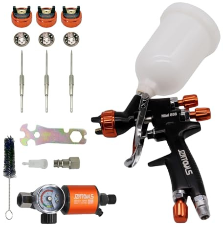Färgspruta HVLP mini sprutpistol med 250CC kopp – professionellt pneumatiskt luftfärgverktyg för bilreparation – målningskit med 3 munstycken (0,8/1,0/1,2 mm)