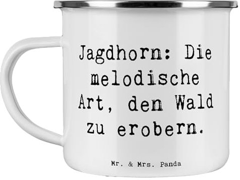 Mr. & Mrs. Panda Camping Emaille Tasse Spruch Jagdhorn Magie - Geschenk, Tradition, Edelstahl Trinkbecher, Campingbecher, Trompeten, Geschenk