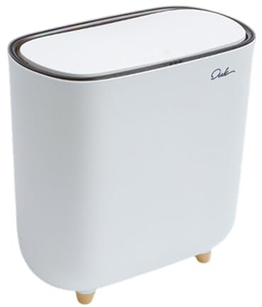 iSpchen,Poubelle Blanche Élégante de 13L avec Couvercle, Corbeille à Déchets Étroite, Ouverture par Pression pour Salon et Salle de Bain #01