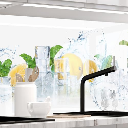 STICKERPROFIS Küchenrückwand ZITRONEN SPLASH (Premium) 60 x 500cm | Spritzschutz & Fliesenspiegel · alle Untergründe · hitzebeständig, abwaschbar · ohne Bohren · 1,8mm Verbundmaterial Glasoptik