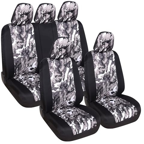 Susy Shop Universelle Autositzbezüge, Vordersitze und Rücksitze, Universelle Kompatibilität Einfache Montage (A23-Komplettset, Helles Camouflage)