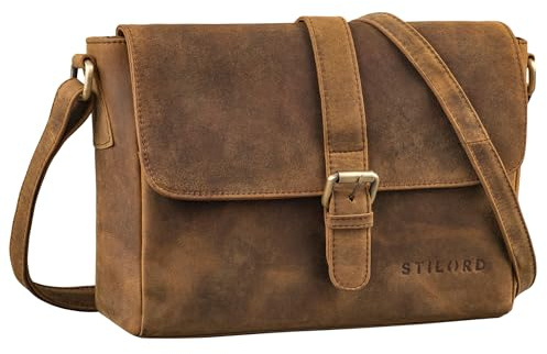 STILORD Letizia Women's Leather Crossbody Handbag with Magnetic Flap Closure Genuine Leather Shoulder Bag, Adjustable Strap, Compatible with DIN A5 Documents Colour:vinto - Brown