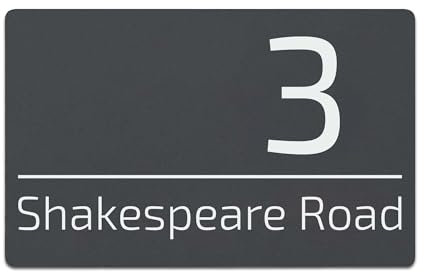 KreateSquare Personalised house numbers plaques, 200 x 130 MM Grey Aluminium House Sign, Engraved Address Plaques for Homes, Front Door Signs, Wall Mounted Name Plates (Design 2)
