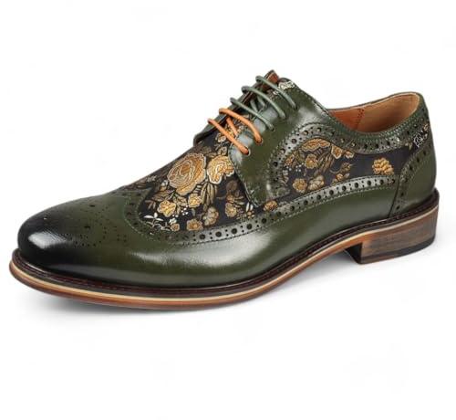 Infinity Leather Zapatos de Vestir Brogue con Estampado Floral de Cuero Verde para Hombre - Ross