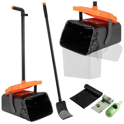 Kyrio Hundekotsammler & Hundekotschaufel Set,Pooper Scooper Swivel Bin and Rake Kit with 117 cm Long Handle Dog Pooper Scooper, Portable Pooper Scooper, Ideal für große Hunde & Gartenabfälle