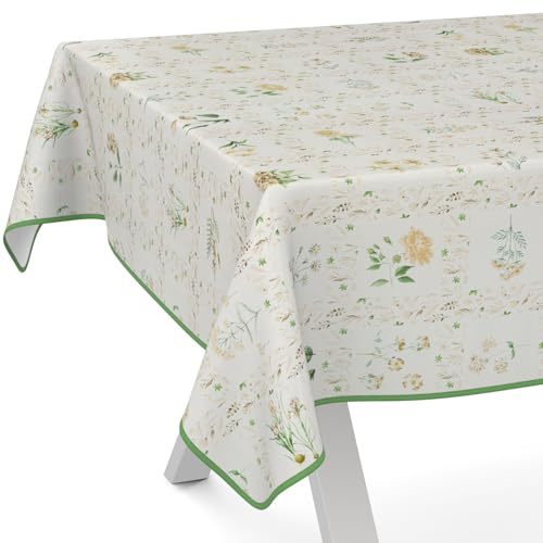 ANRO Vaxduk, bordsduk, tvättbar, vaxbordsduk, trädgårdsbordsduk, vattenavvisande, 140 x 140 cm med fåll (kantad blomrutig, beige